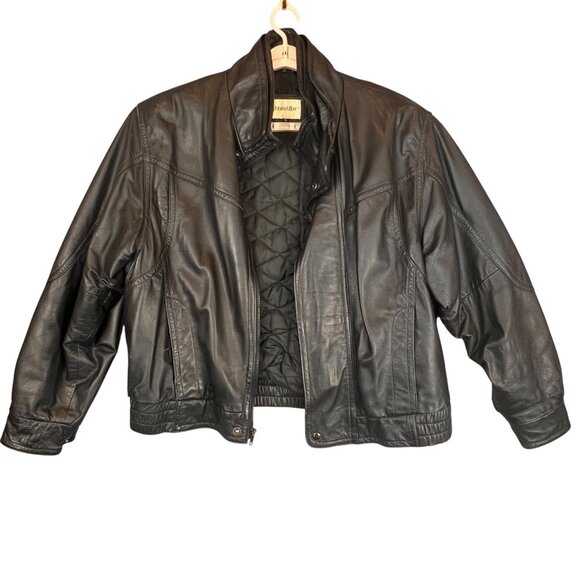 VTG St Johns Bay Mens L Leather Jacket  Black Quilted Biker Bomber Coat Classic - Picture 1 of 16
